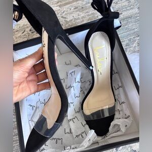 Lulu's Ledah Elegant Black Heels with Clear Strap